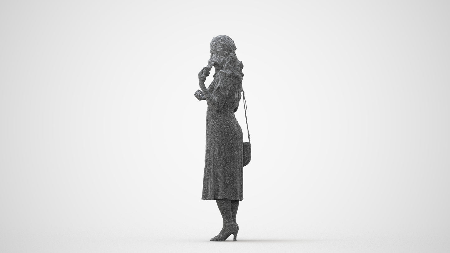3D human model woman casual standing, photogrammetry scanned person for archviz, square thumbnail