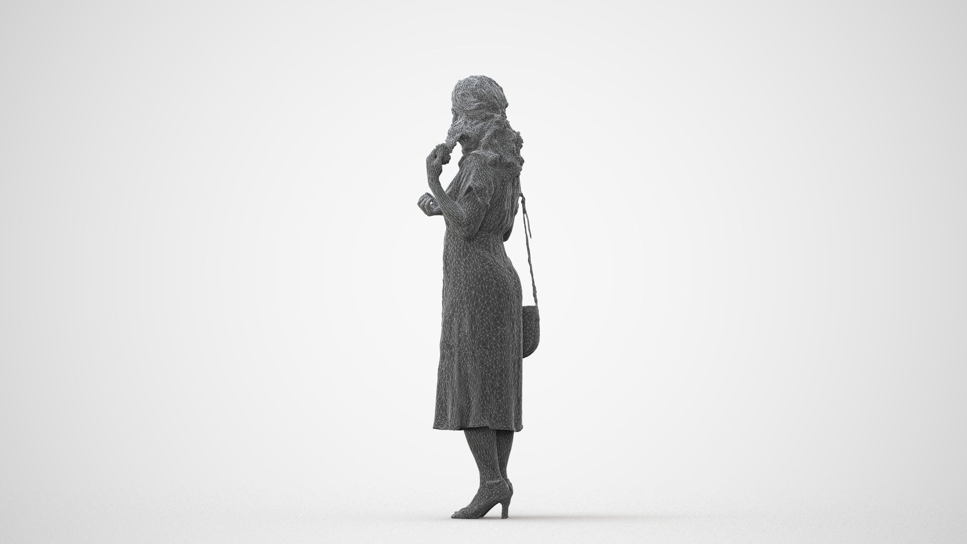 3D human model woman casual standing, photogrammetry scanned person for archviz, square thumbnail