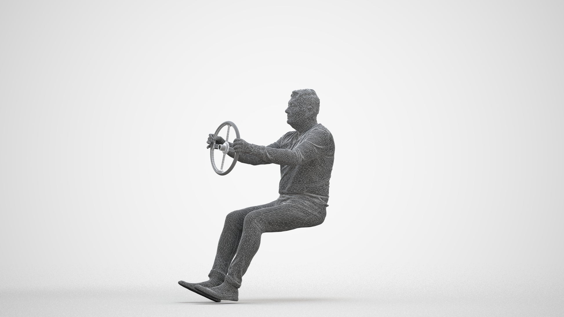 3D people model man business driving, scanned human for 3ds Max rendering, three-quarter front view render