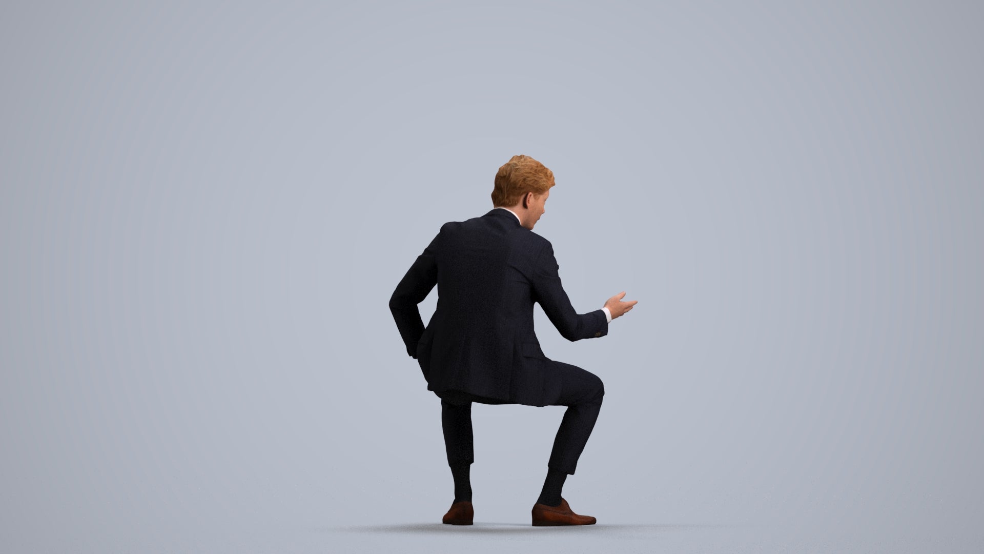 3D human model man business, photogrammetry scanned person for archviz, front view render