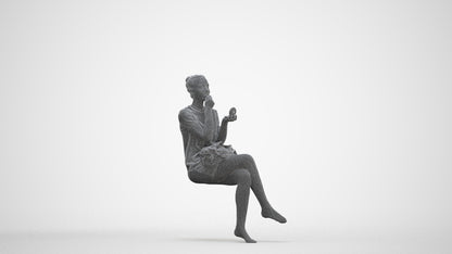 realistic 3D woman casual sitting, scanned archviz people for Blender and 3ds Max, three-quarter front view render