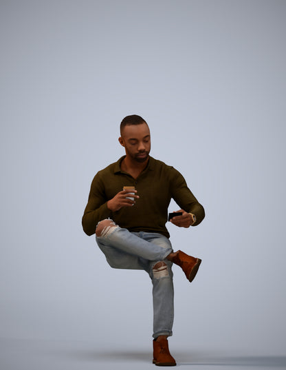 realistic 3D man casual sitting, scanned archviz people for Blender and 3ds Max
