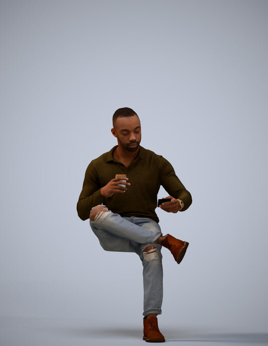 realistic 3D man casual sitting, scanned archviz people for Blender and 3ds Max