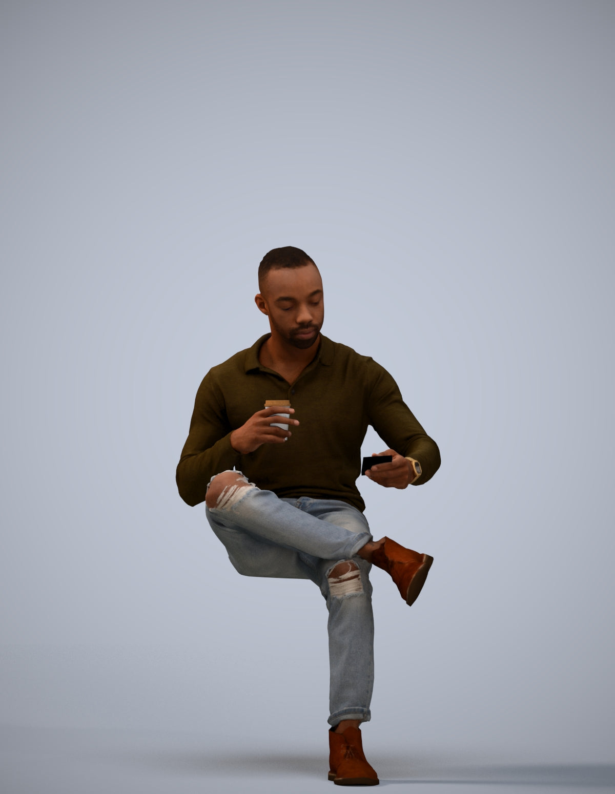 realistic 3D man casual sitting, scanned archviz people for Blender and 3ds Max