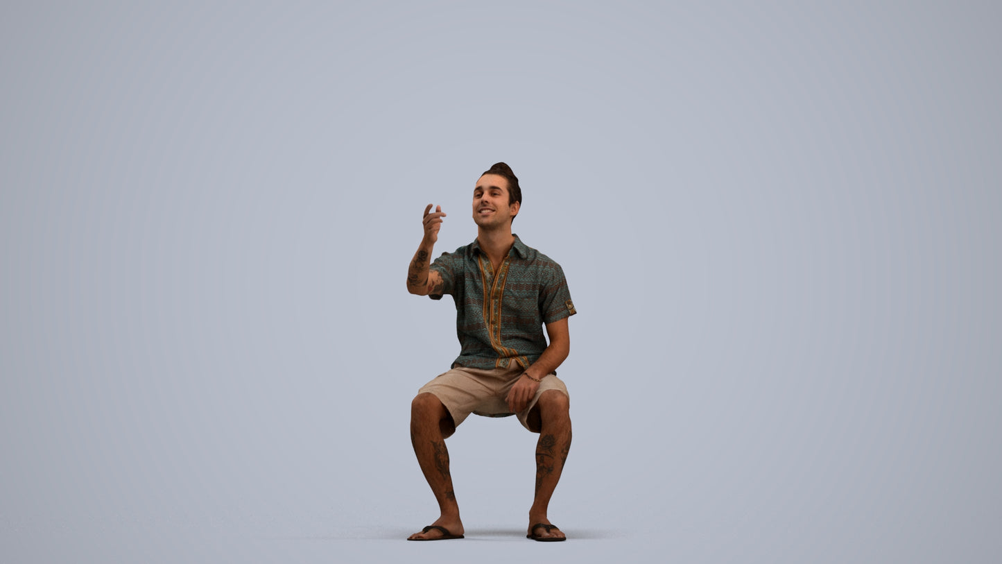 scanned 3D man casual sitting, photogrammetry people for Enscape and V-Ray, standing pose render