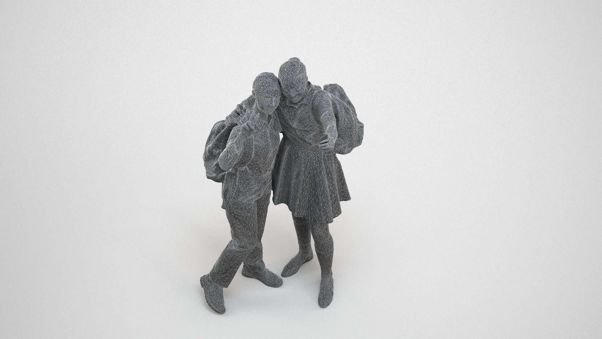 scanned 3D girl kids, photogrammetry people for Enscape and V-Ray, wireframe three-quarter view