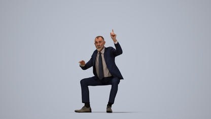 3D human model senior man business, photogrammetry scanned person for archviz, top-down view render