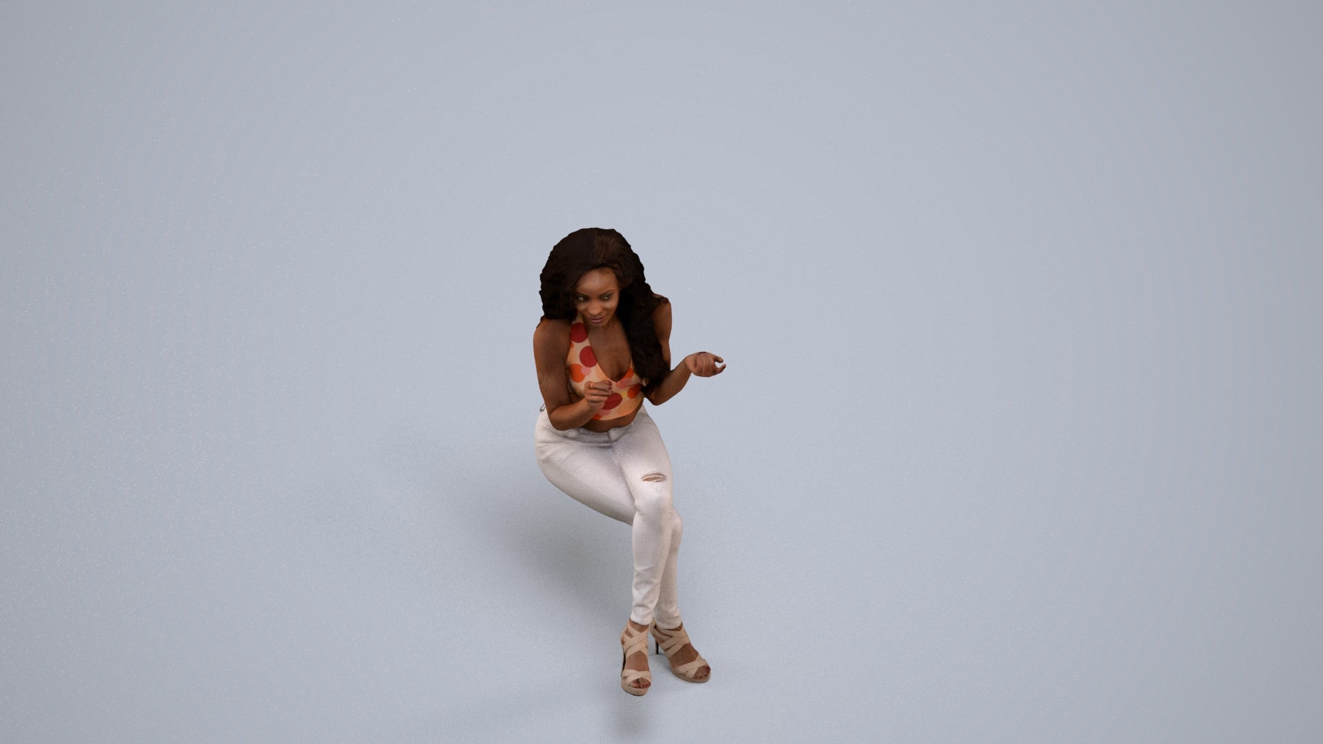 photogrammetry 3D woman casual sitting, realistic human model archviz FBX, back view render