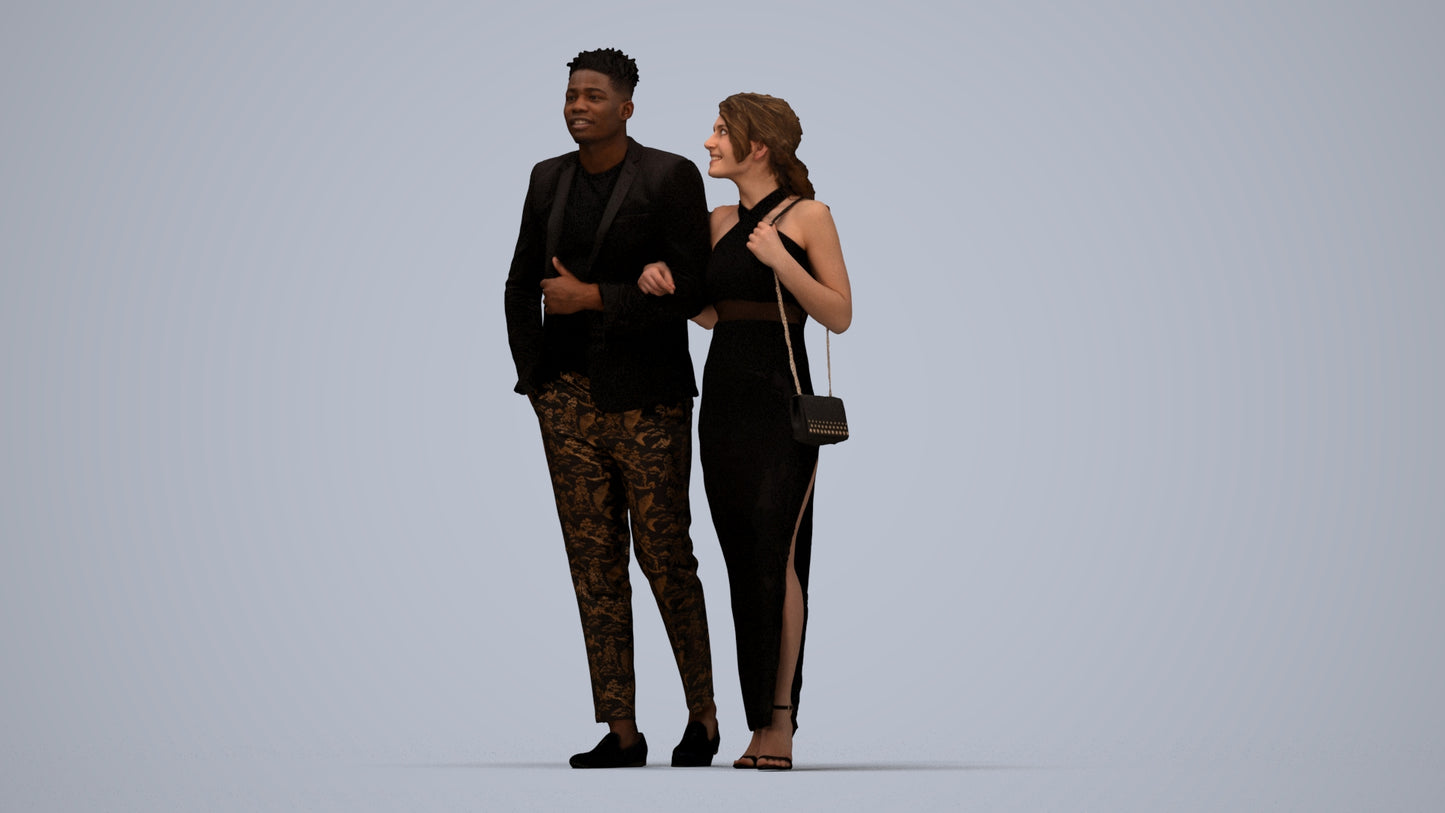 3D human model woman formal couple, photogrammetry scanned person for archviz, top-down view render