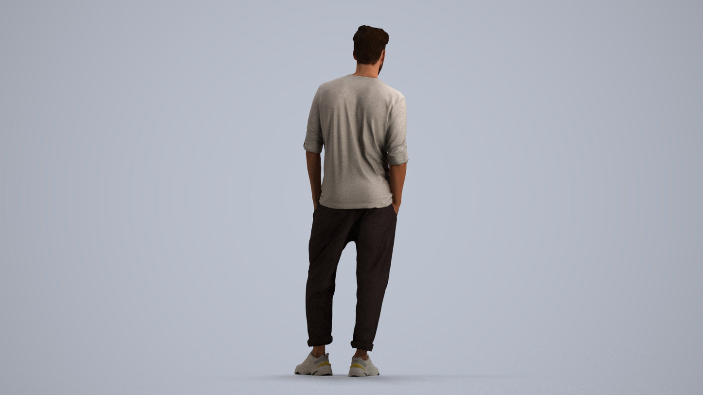 realistic 3D people man casual standing, render-ready for V-Ray and Corona, FBX OBJ, front view render