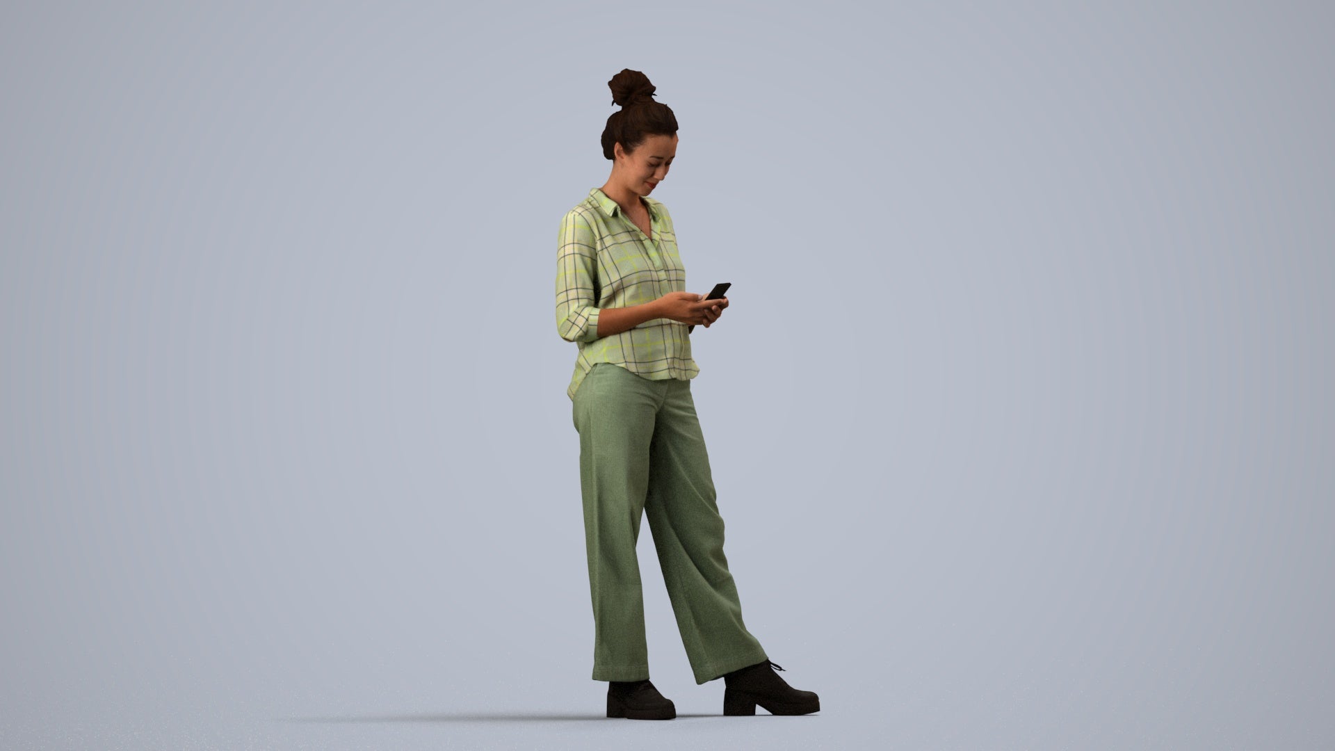 scanned 3D woman casual standing, photogrammetry people for Enscape and V-Ray, side view render