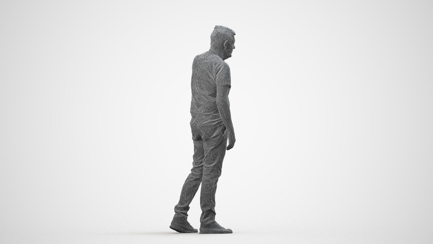 realistic 3D human senior man casual walking, archviz people FBX OBJ for Blender, wireframe side view