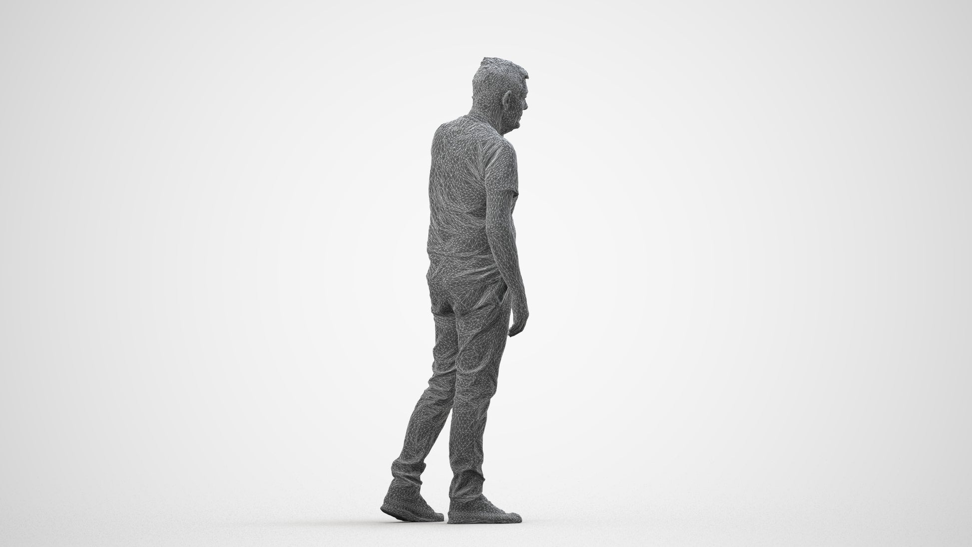 realistic 3D human senior man casual walking, archviz people FBX OBJ for Blender, wireframe side view