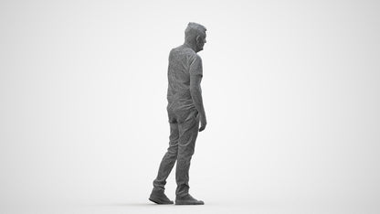realistic 3D human senior man casual walking, archviz people FBX OBJ for Blender, wireframe side view