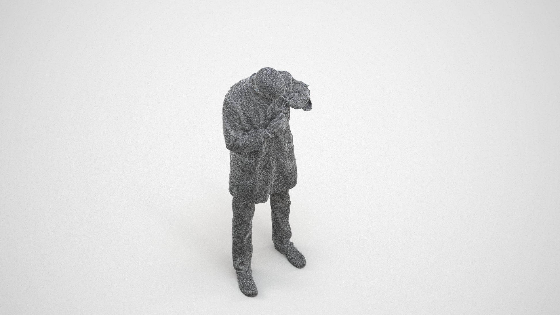 scanned 3D man medical, photogrammetry people for Enscape and V-Ray, wireframe three-quarter view