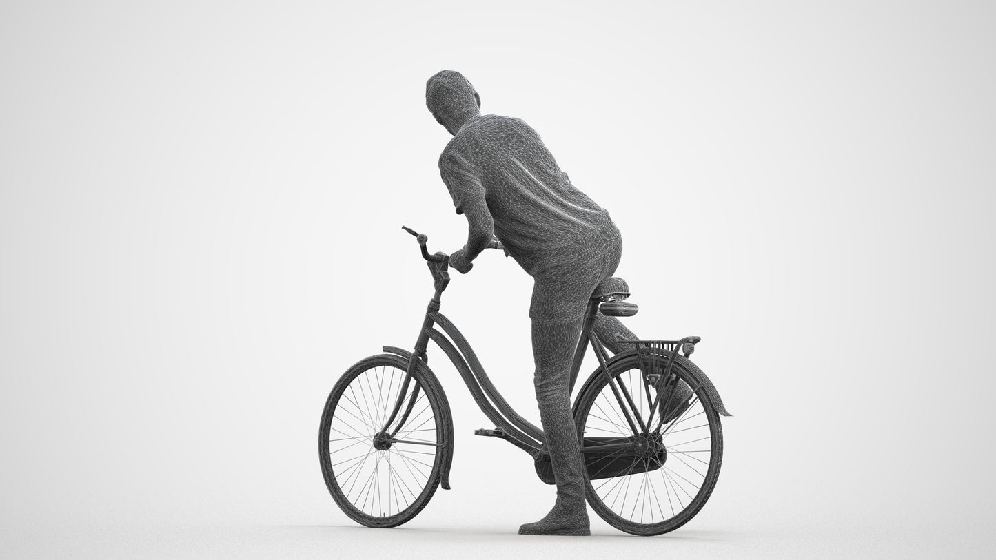 realistic 3D people man casual cycling, render-ready for V-Ray and Corona, FBX OBJ, wireframe front view