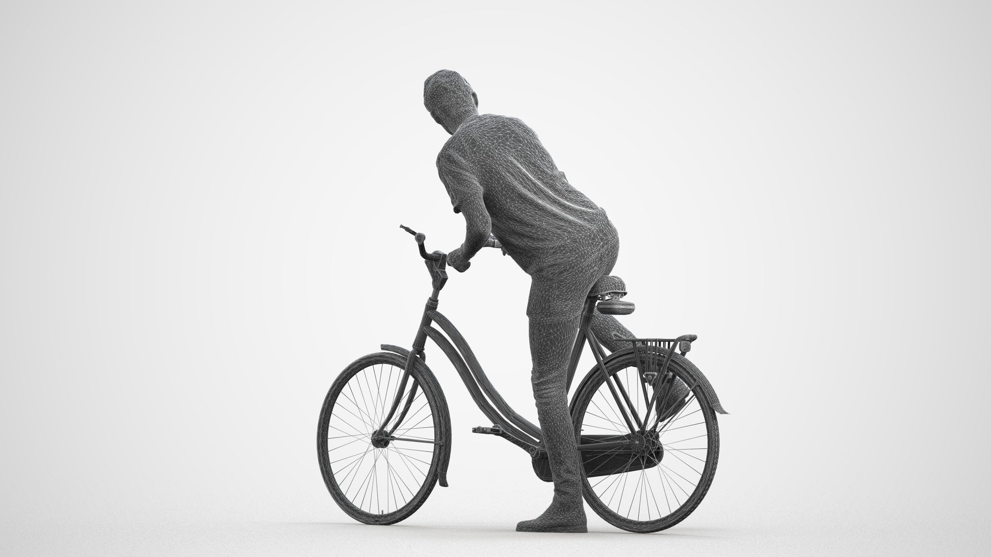 realistic 3D people man casual cycling, render-ready for V-Ray and Corona, FBX OBJ, wireframe front view