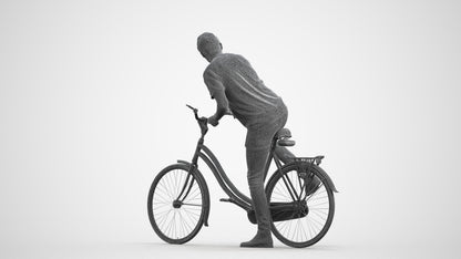 realistic 3D people man casual cycling, render-ready for V-Ray and Corona, FBX OBJ, wireframe front view