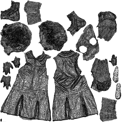 photogrammetry 3D girl kids, realistic human model archviz FBX, wireframe top-down view