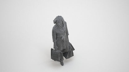 3D human model woman casual shopping, photogrammetry scanned person for archviz, wireframe three-quarter view