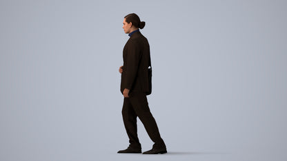 realistic 3D human man business walking, archviz people FBX OBJ for Blender, three-quarter view render