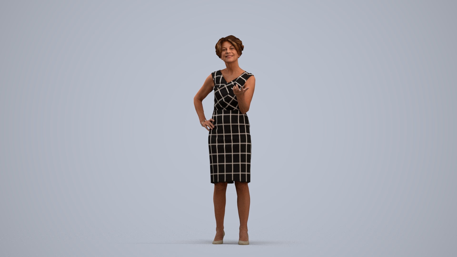 realistic 3D human woman business standing, archviz people FBX OBJ for Blender, standing pose render