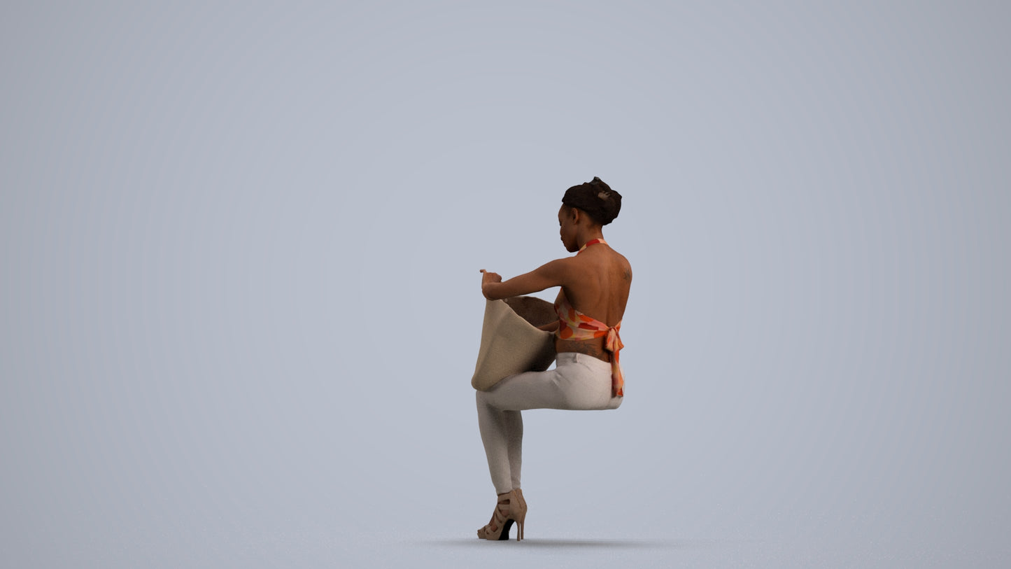 realistic 3D people woman casual sitting, render-ready for V-Ray and Corona, FBX OBJ, front view render