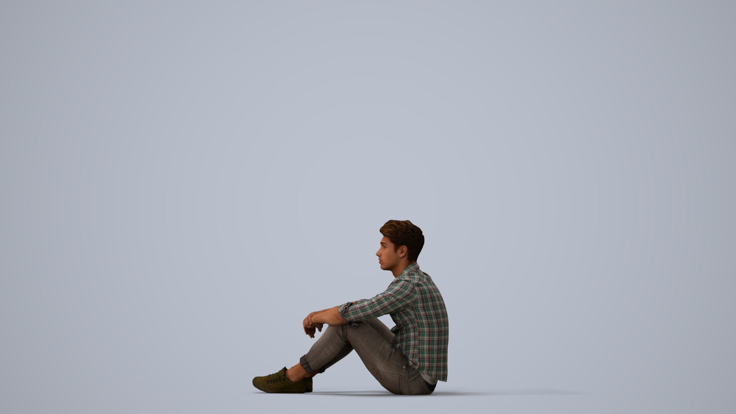 scanned 3D man casual mix, photogrammetry people for Enscape and V-Ray, three-quarter view render