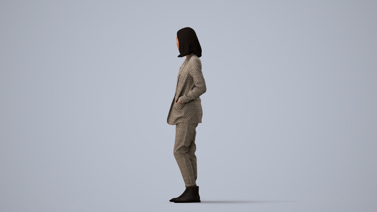 3D people model woman business, scanned human for 3ds Max rendering, three-quarter view render