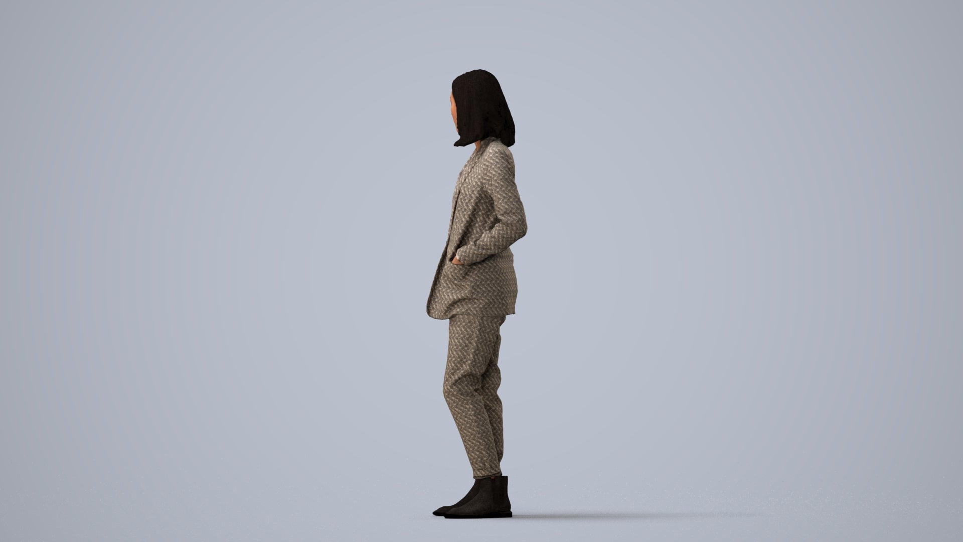 3D people model woman business, scanned human for 3ds Max rendering, three-quarter view render