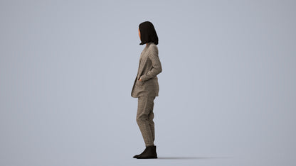 3D people model woman business, scanned human for 3ds Max rendering, three-quarter view render