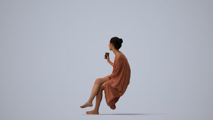 realistic 3D people woman casual pool, render-ready for V-Ray and Corona, FBX OBJ, three-quarter view render