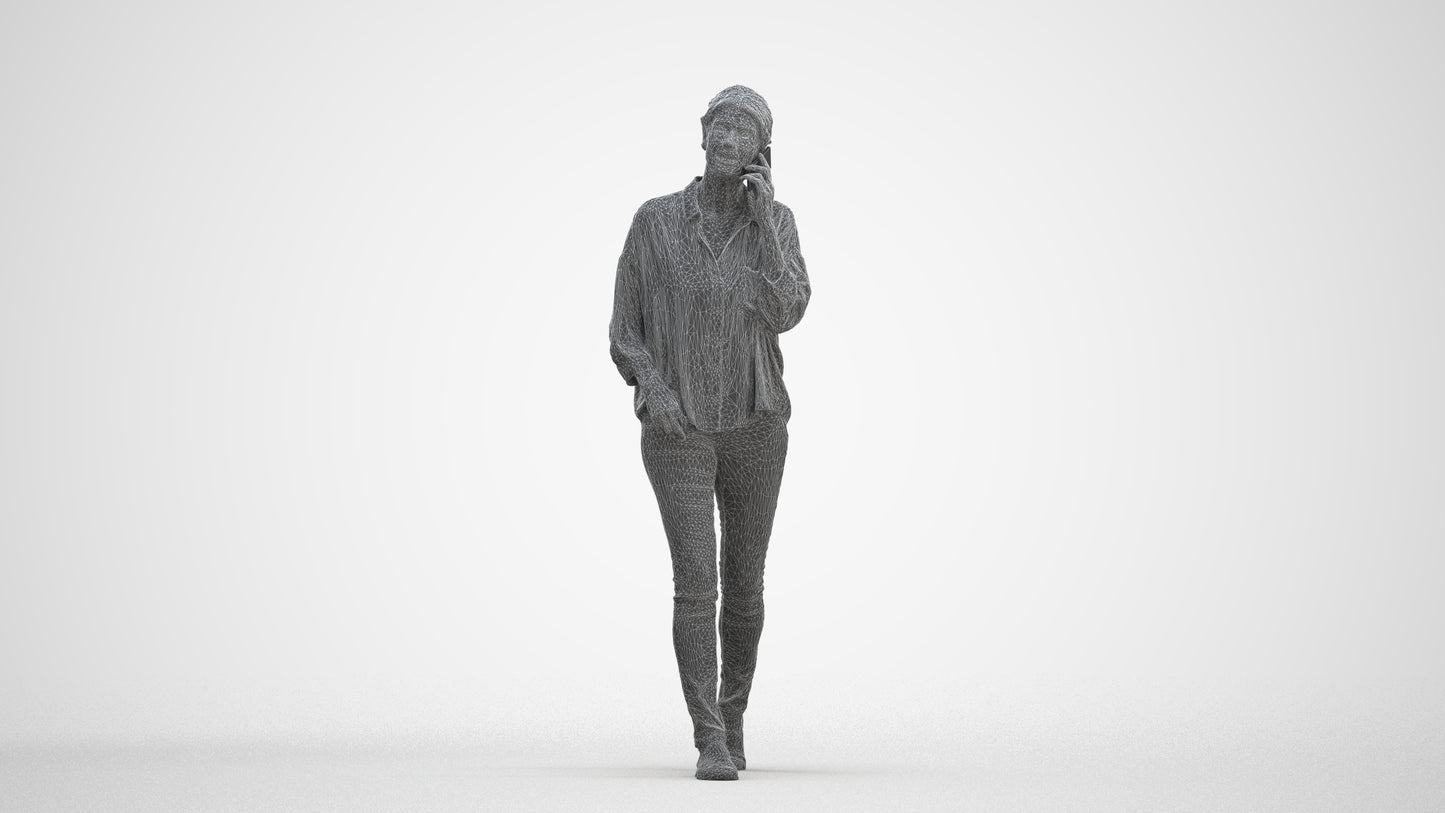 realistic 3D human woman casual walking, archviz people FBX OBJ for Blender, three-quarter front view render