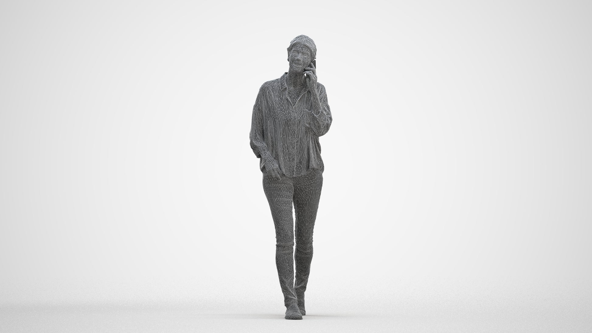 realistic 3D human woman casual walking, archviz people FBX OBJ for Blender, three-quarter front view render