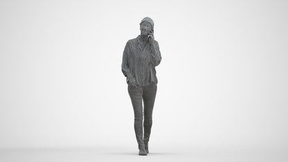 realistic 3D human woman casual walking, archviz people FBX OBJ for Blender, three-quarter front view render