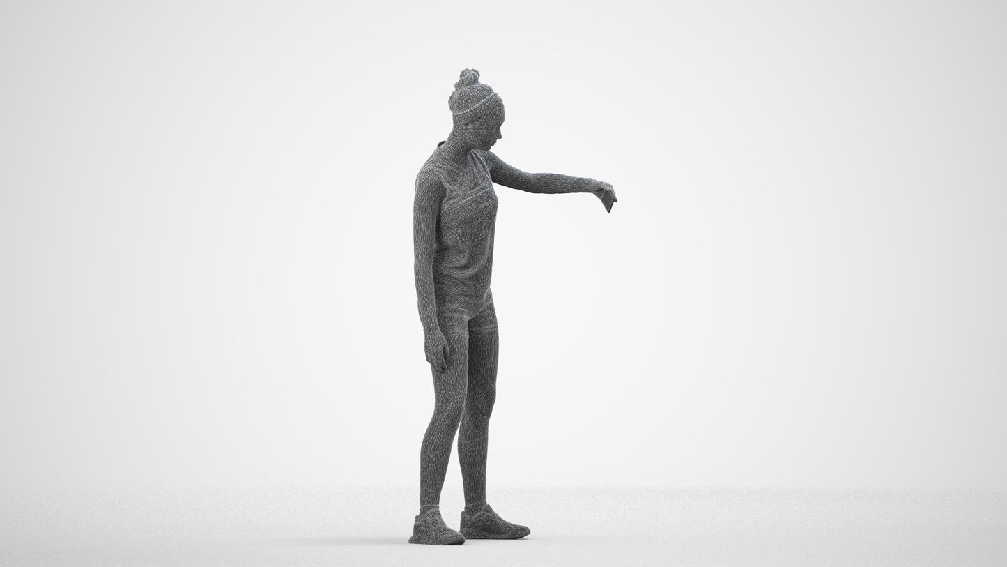 realistic 3D human girl sport, archviz people FBX OBJ for Blender, wireframe side view