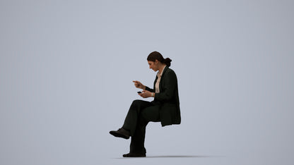 3D human model woman business, photogrammetry scanned person for archviz, three-quarter view render