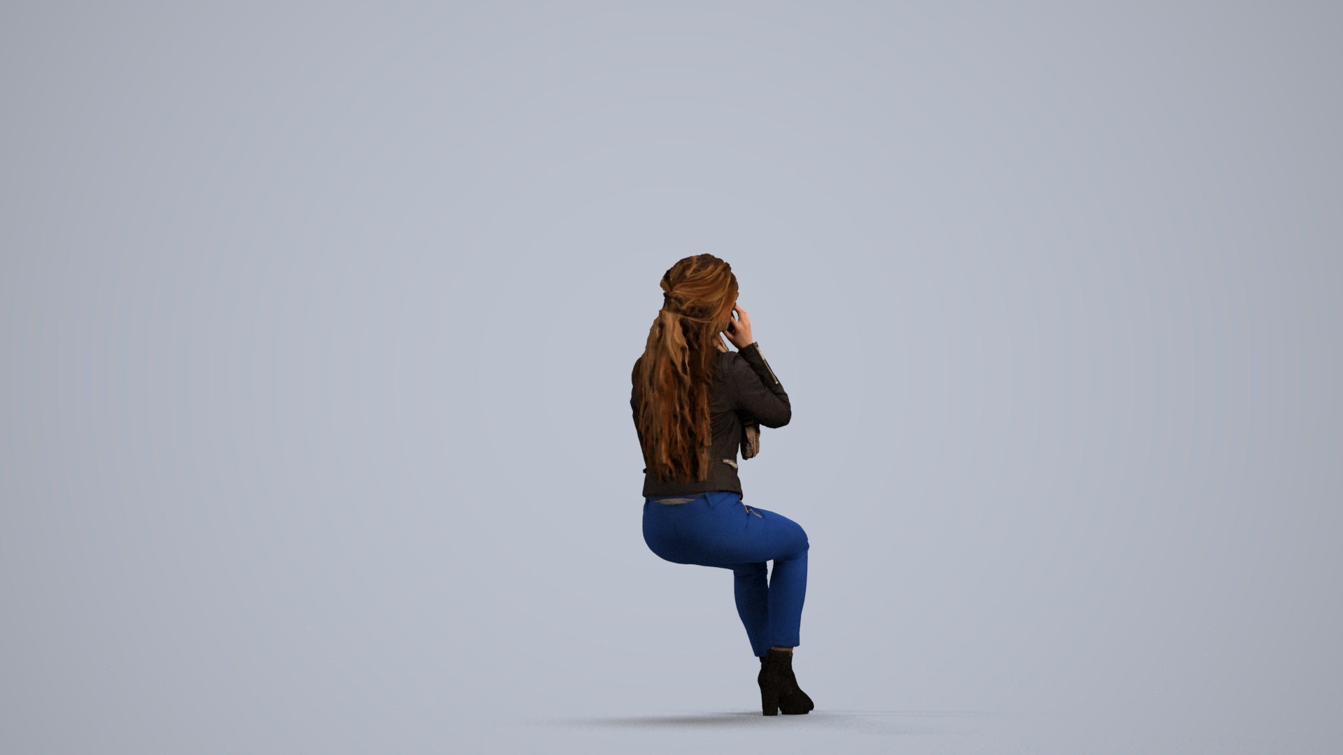 realistic 3D human woman casual sitting, archviz people FBX OBJ for Blender, front view render