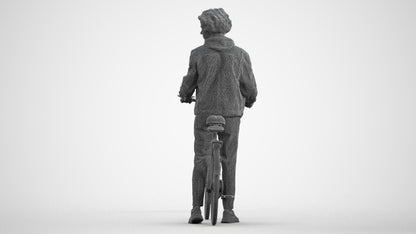 3D human model man casual cycling, photogrammetry scanned person for archviz, wireframe front view