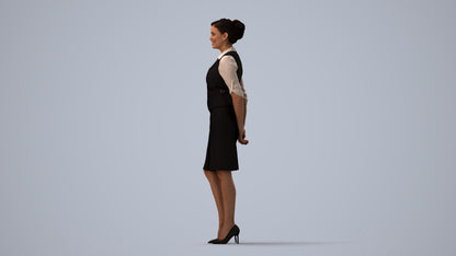 realistic 3D people woman hospitality, render-ready for V-Ray and Corona, FBX OBJ, three-quarter view render