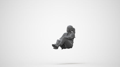 realistic 3D woman casual sitting, scanned archviz people for Blender and 3ds Max, square thumbnail