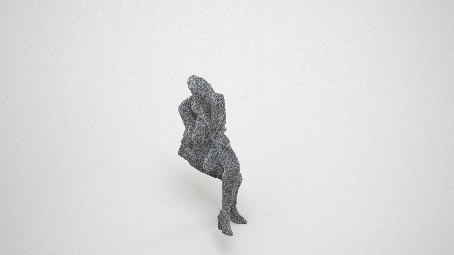 realistic 3D human woman business, archviz people FBX OBJ for Blender, wireframe three-quarter view