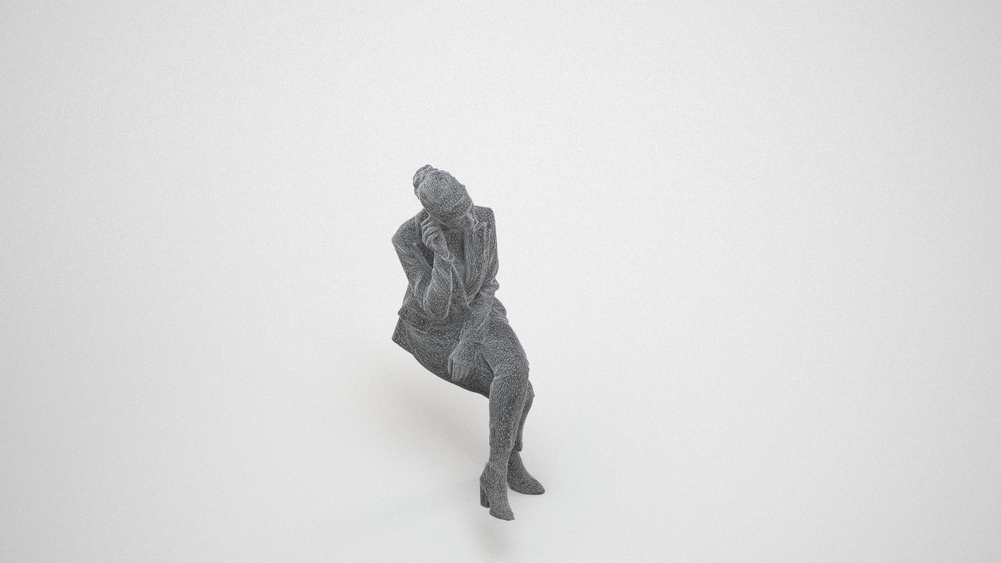 realistic 3D human woman business, archviz people FBX OBJ for Blender, wireframe three-quarter view
