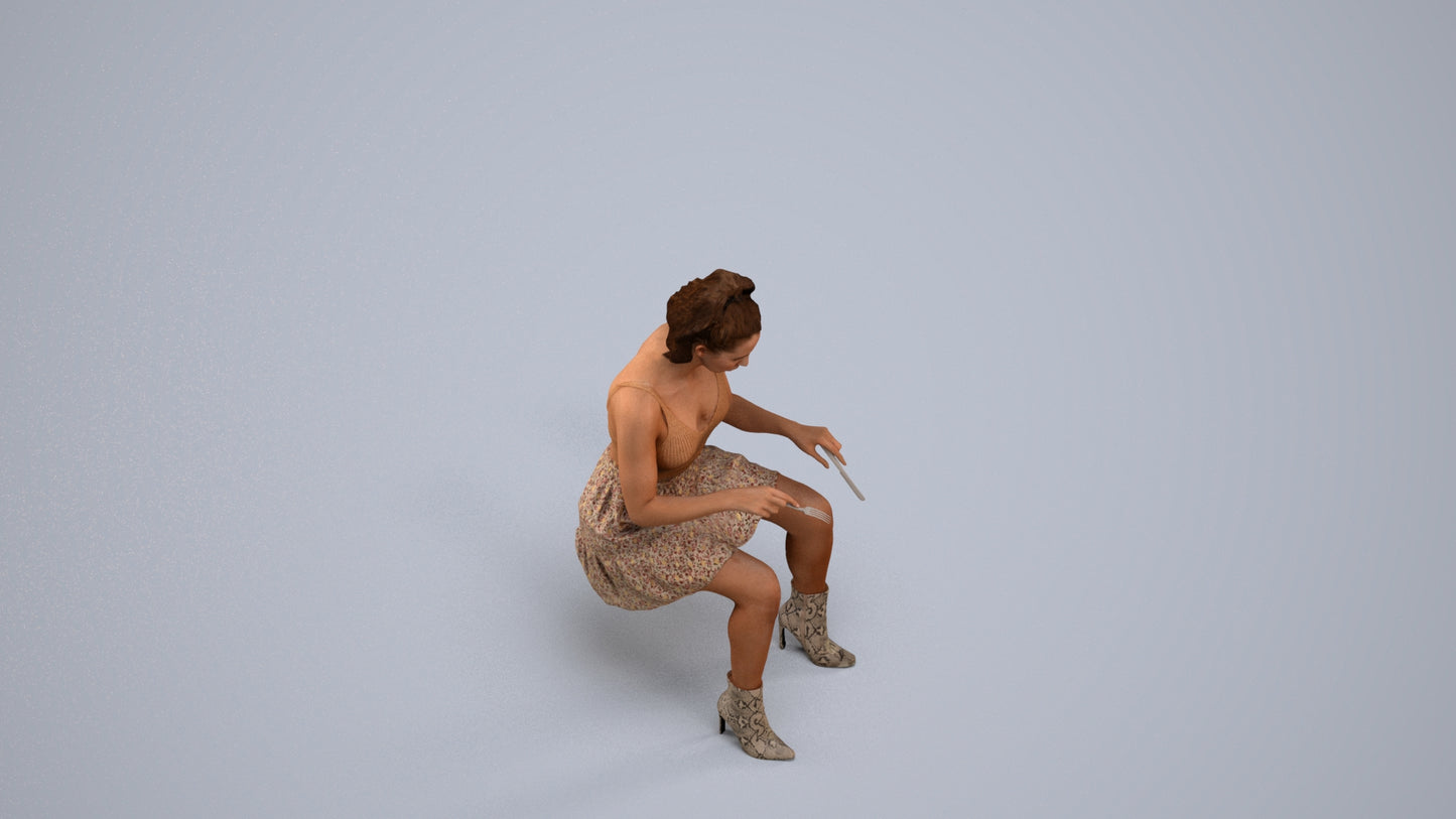 3D people model woman casual sitting, scanned human for 3ds Max rendering, back view render