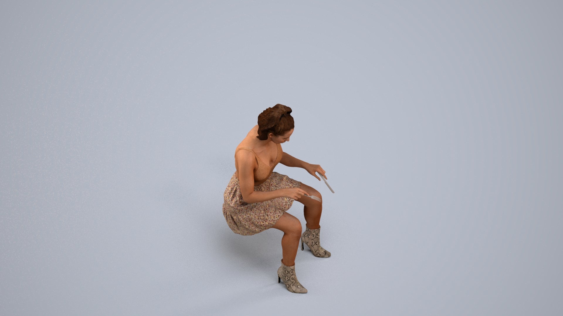 3D people model woman casual sitting, scanned human for 3ds Max rendering, back view render
