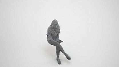 photogrammetry 3D woman casual sitting, realistic human model archviz FBX, wireframe three-quarter view