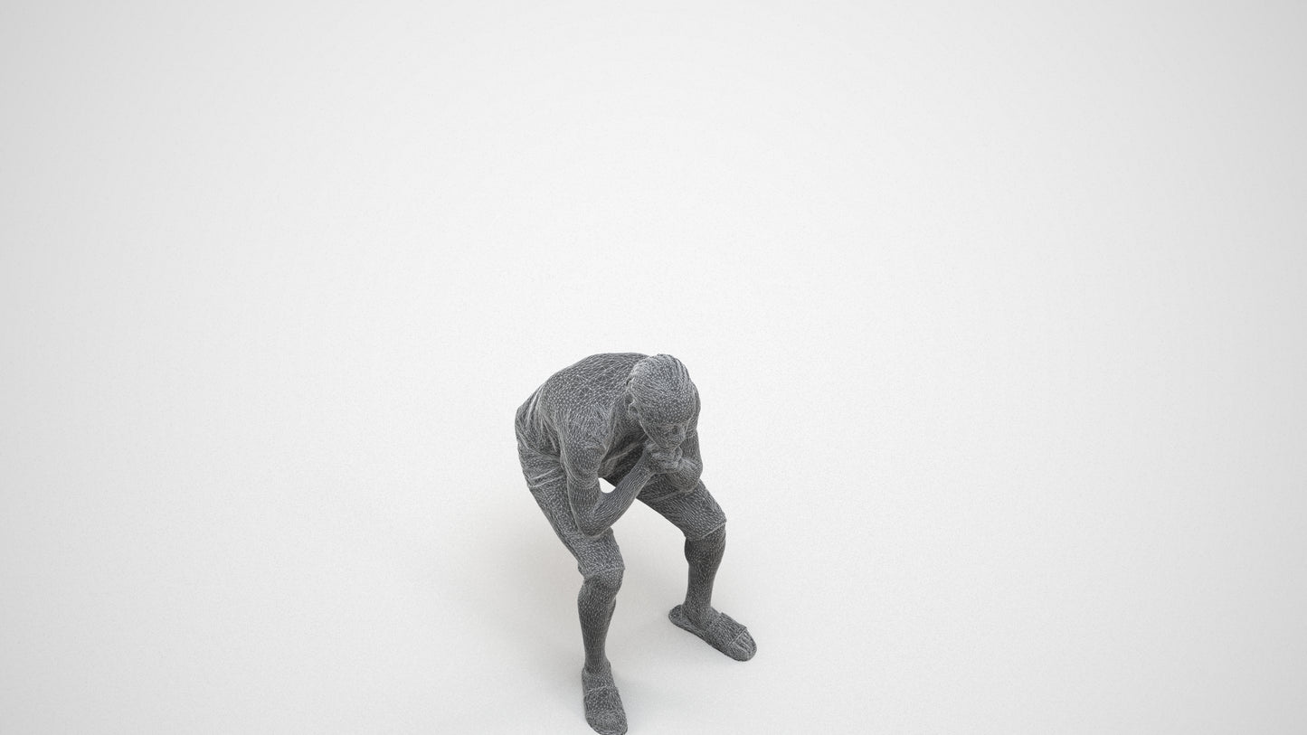 3D human model boy casual kids, photogrammetry scanned person for archviz, wireframe three-quarter view