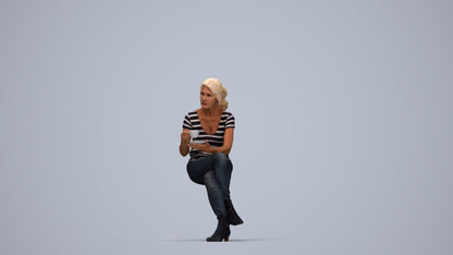 3D scanned senior woman sitting casual, photorealistic archviz people for Enscape and SketchUp, top-down view render