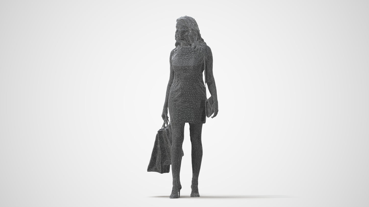 3D people model woman casual shopping, scanned human for 3ds Max rendering, square thumbnail
