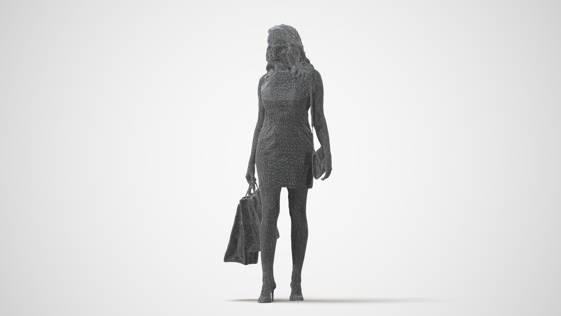3D people model woman casual shopping, scanned human for 3ds Max rendering, square thumbnail